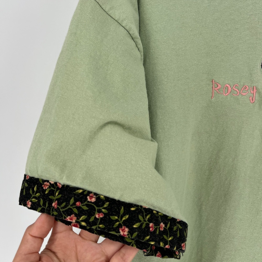 VTG Rosey‎ Bear Embroidered T Shirt Womens XL Green Short Sleeve Posy Bear Top - Picture 6 of 12